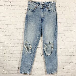 Zara Hi Rise Jeans cropped distressed light wash